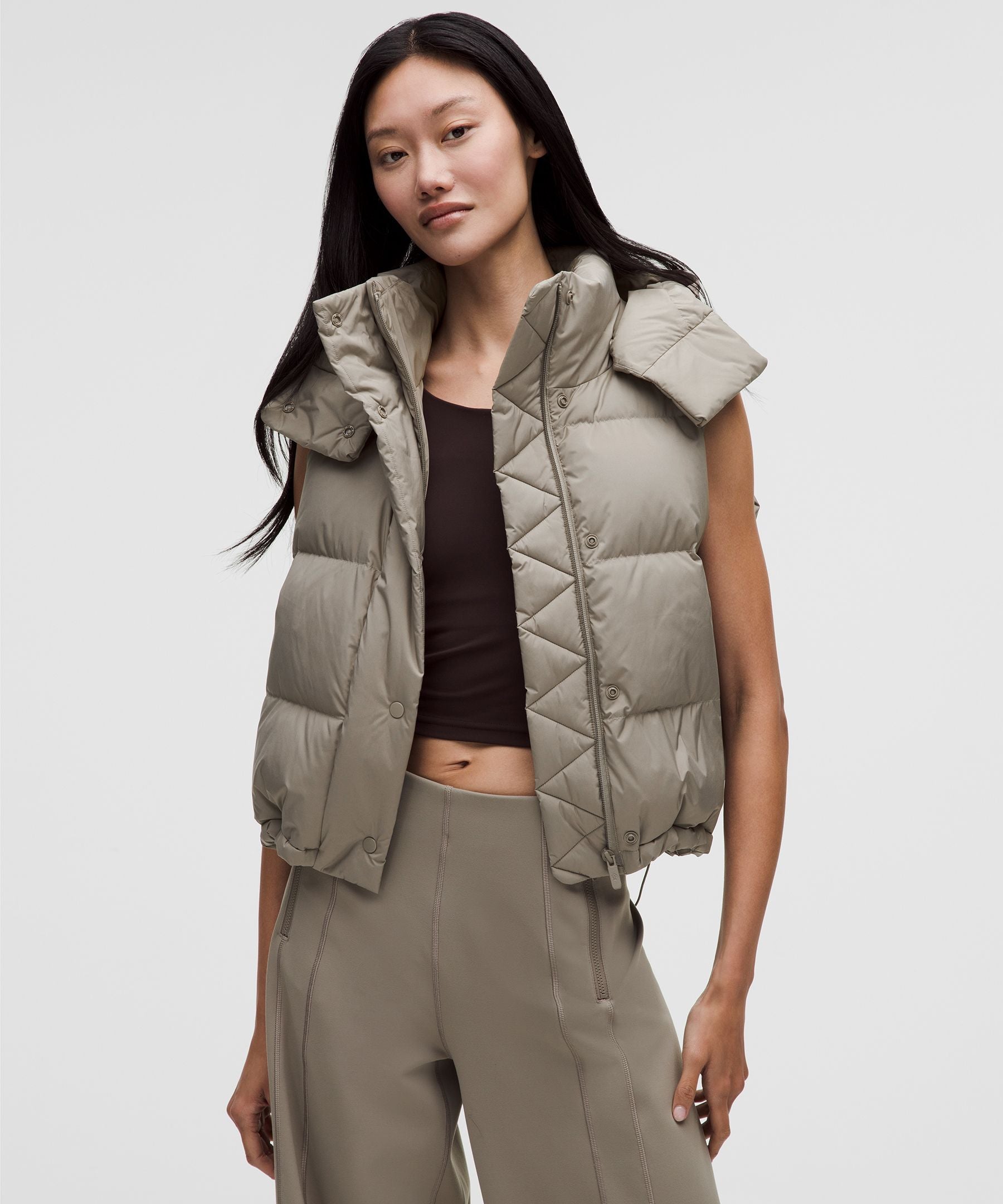 Lululemon Wunder Puff 600-Down-Fill Cropped Vest Warm Ash Grey