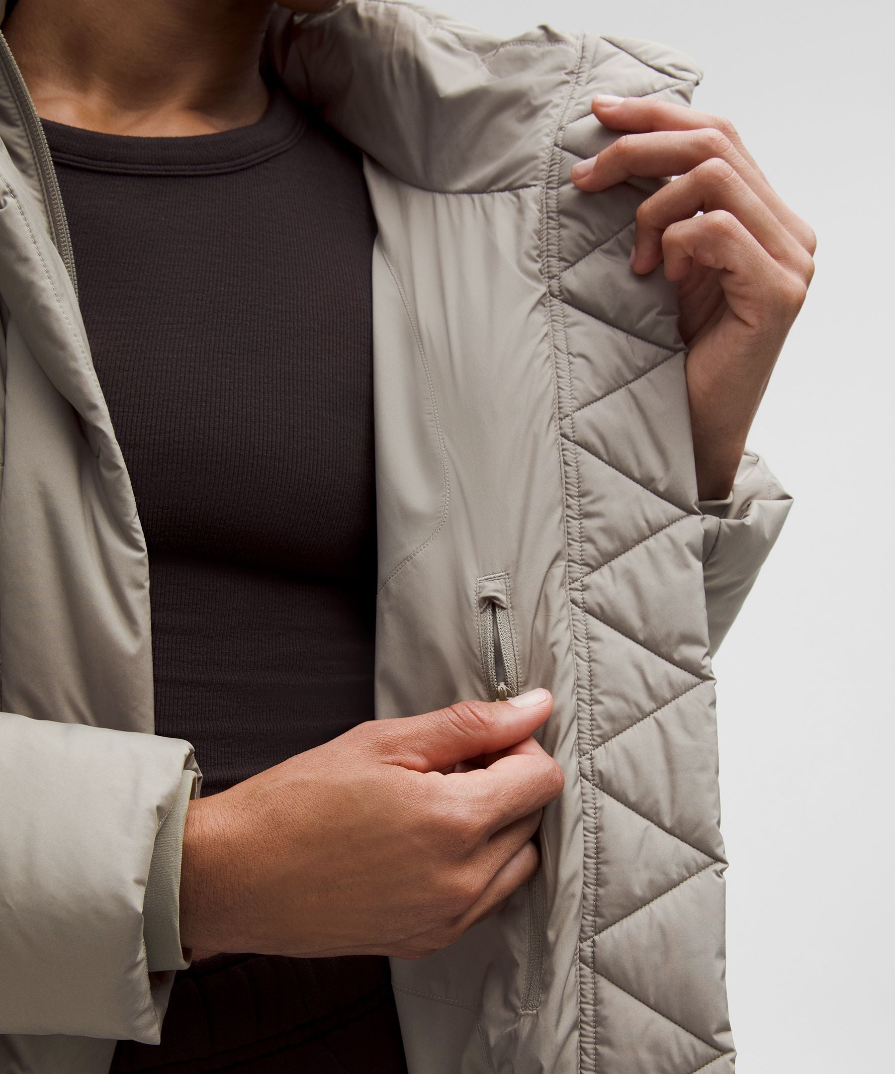 Lululemon Wunder Puff 600-Down-Fill Long Jacket Warm Ash Grey