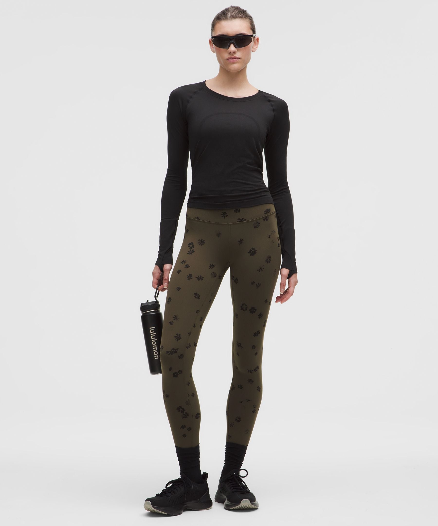 Lululemon Wunder Train High-Rise Tight 25" Floral Breeze Olive Brown Black