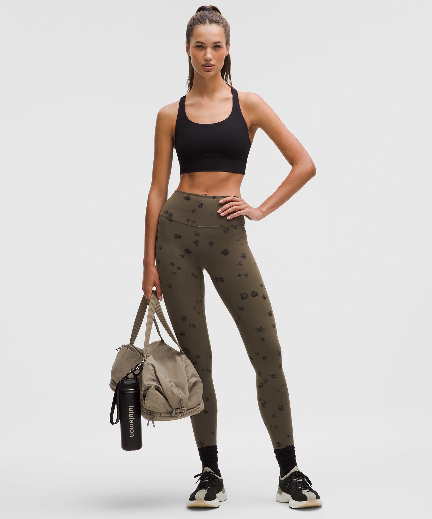 Lululemon Wunder Train High-Rise Tight 28" Floral Breeze Olive Brown Black