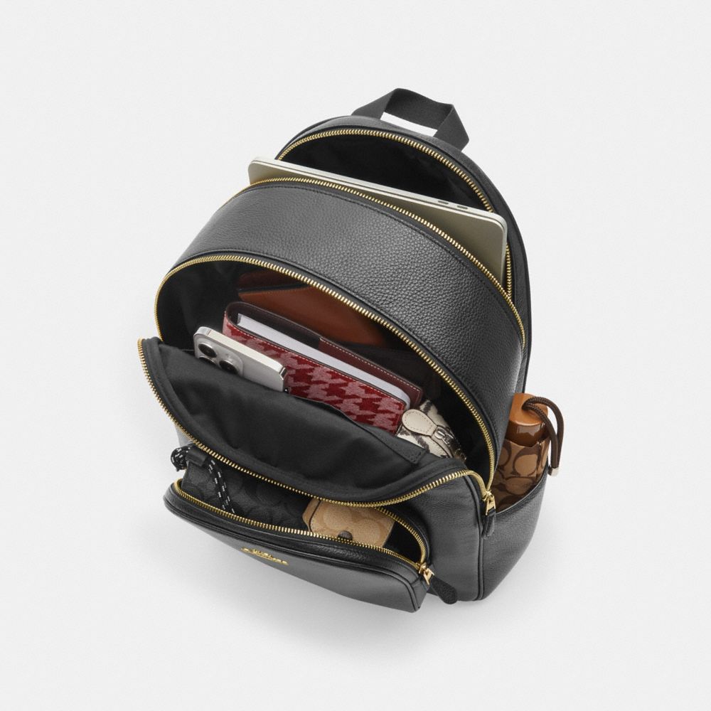 Large Court Backpack Pebbled Leather-Gold-Black Pebbled Leather-Gold-Black