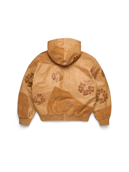Denim Tears Patchwork Leather / Suede Cotton Wreath Hoodie Brown