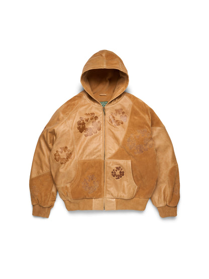 Denim Tears Patchwork Leather / Suede Cotton Wreath Hoodie Brown