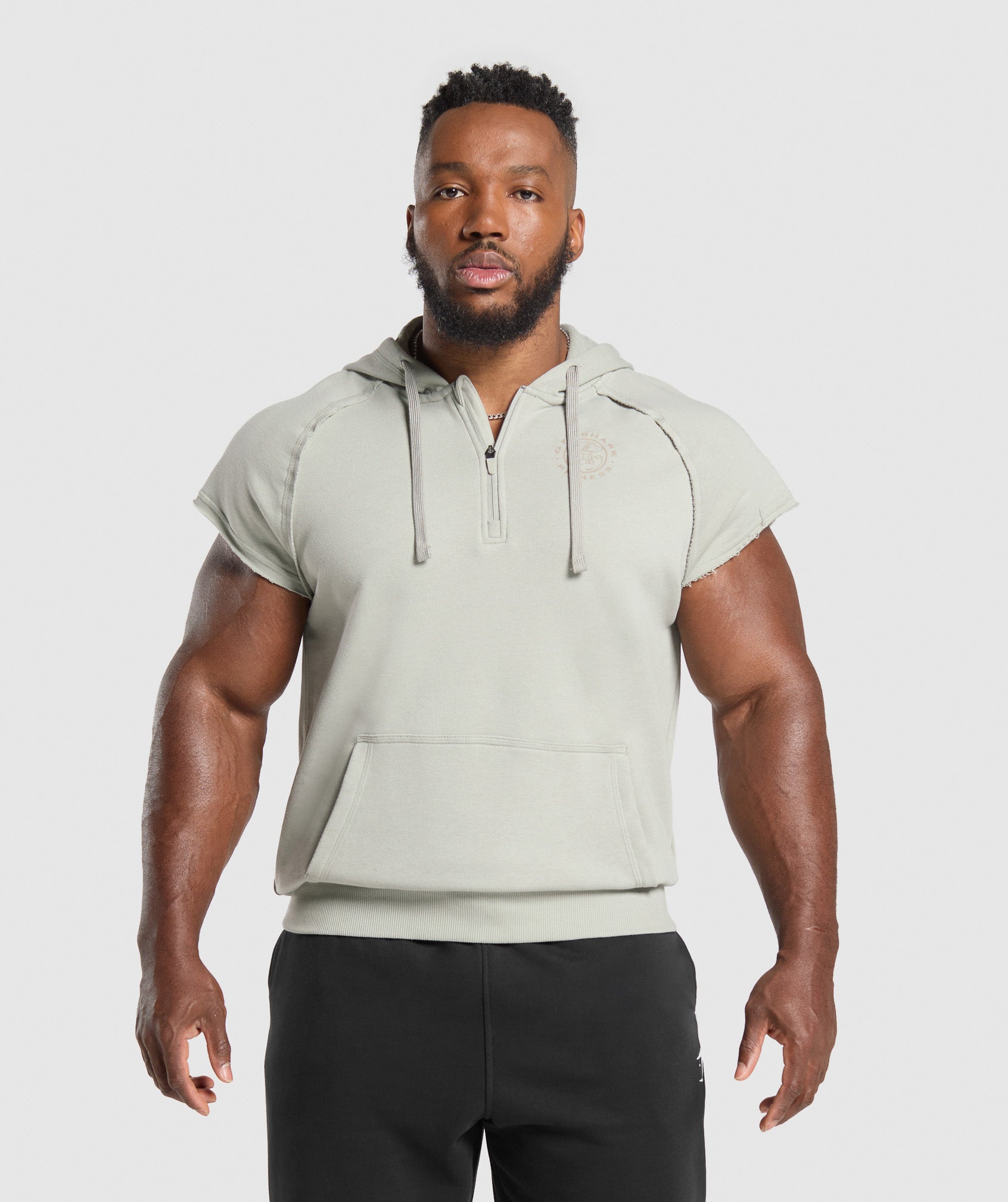 Gymshark Legacy 1/4 Zip Cap Sleeve Hoodie Stone Grey