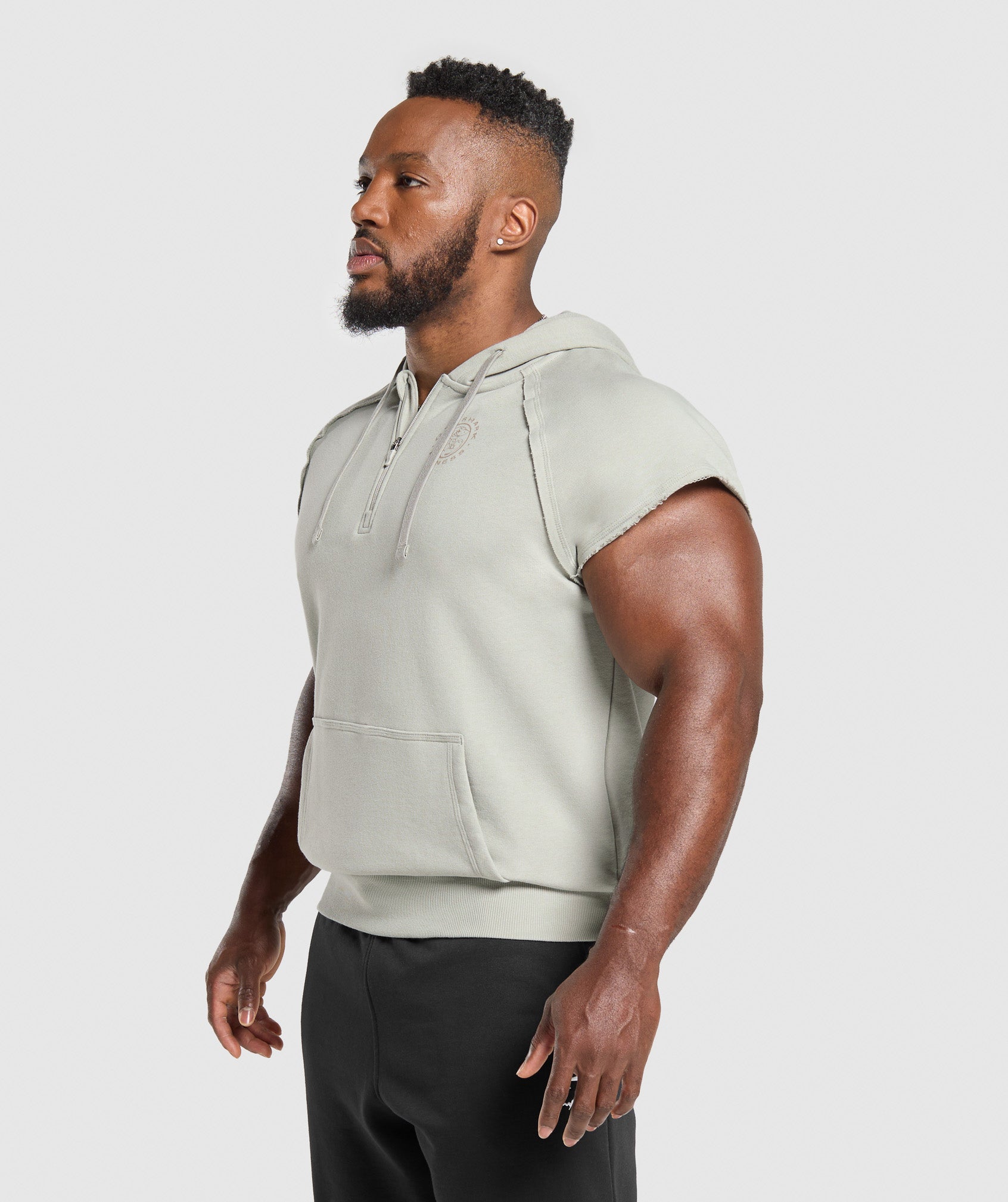 Gymshark Legacy 1/4 Zip Cap Sleeve Hoodie Stone Grey