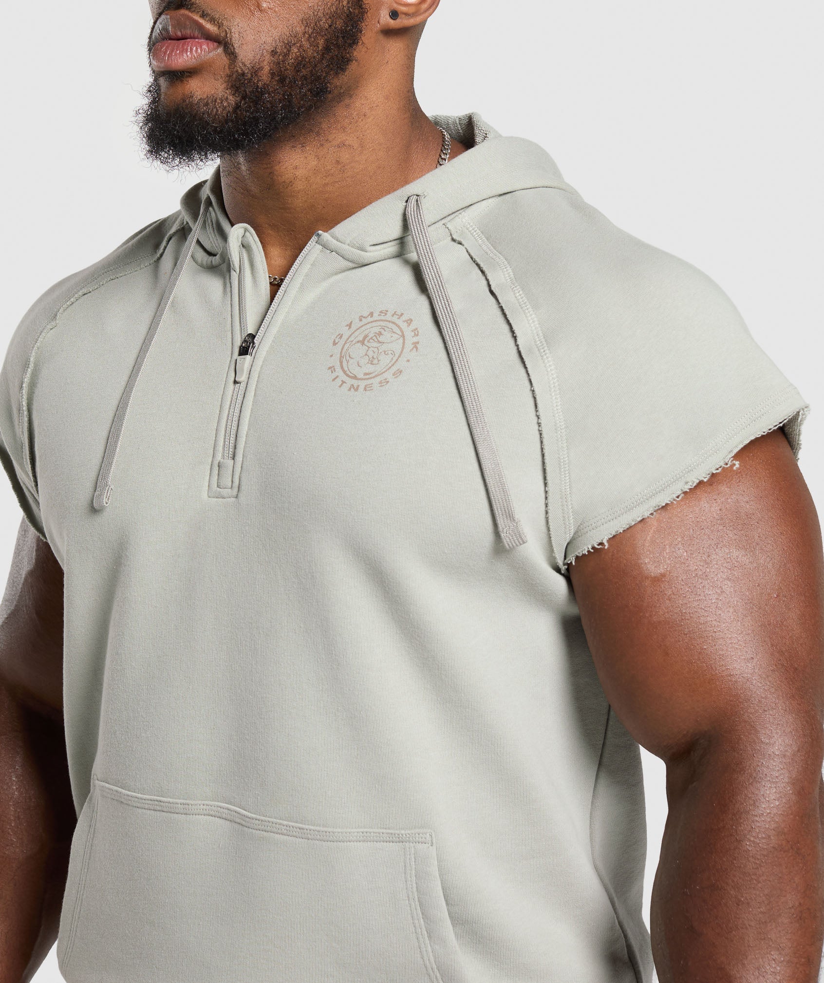 Gymshark Legacy 1/4 Zip Cap Sleeve Hoodie Stone Grey