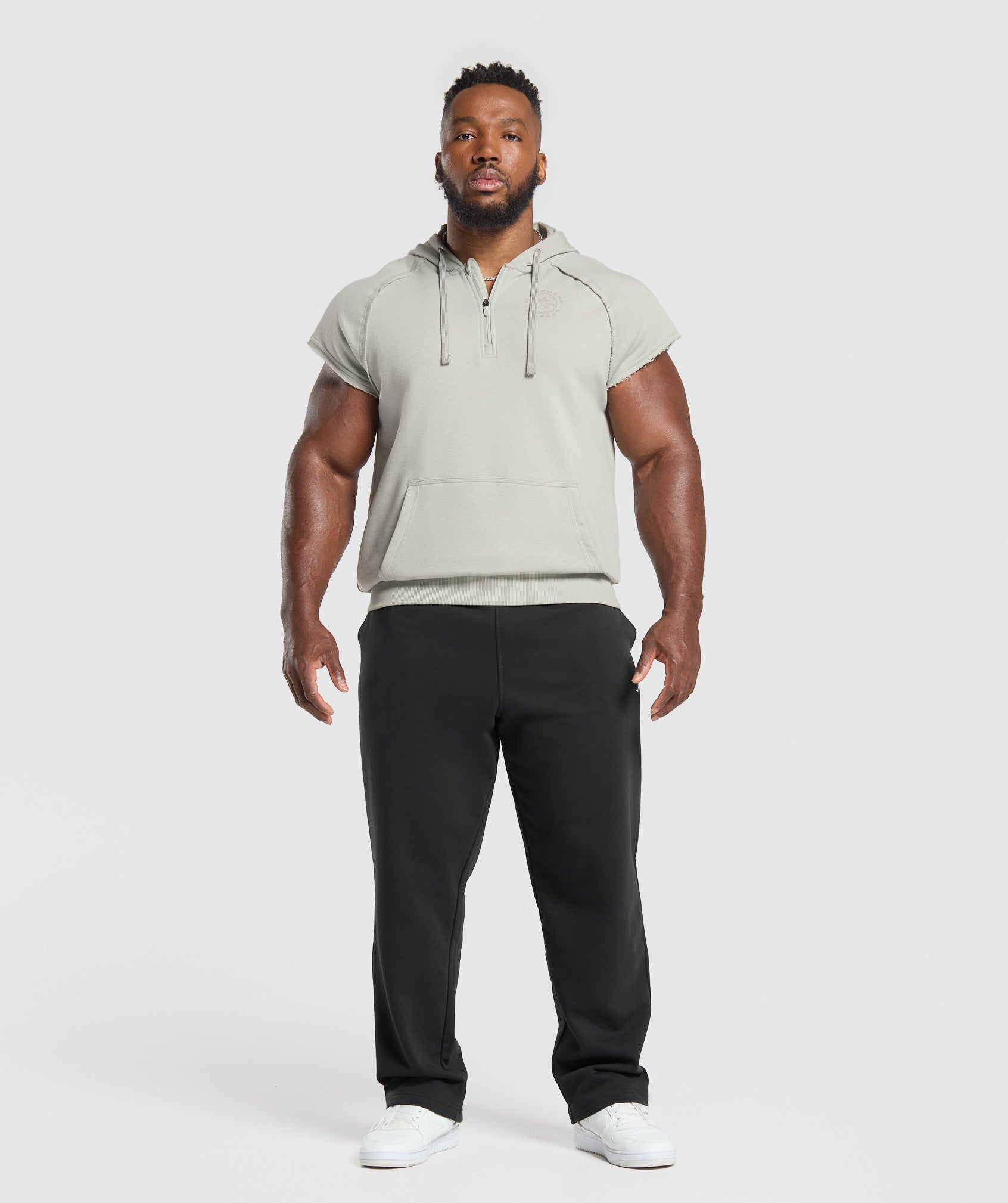 Gymshark Legacy 1/4 Zip Cap Sleeve Hoodie Stone Grey