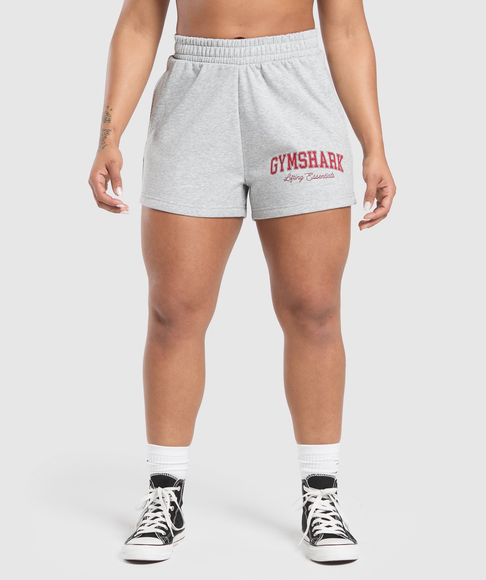 Women's Gymshark Lifting Essentials Graphic Brushed 4' Shorts Light Grey Core Marl