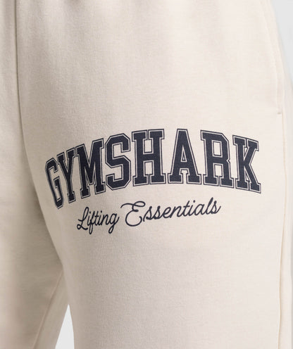Women's Gymshark Lifting Essentials Graphic Brushed Oversized Joggers Oat White