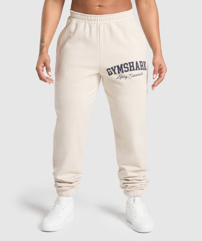 Women's Gymshark Lifting Essentials Graphic Brushed Oversized Joggers Oat White