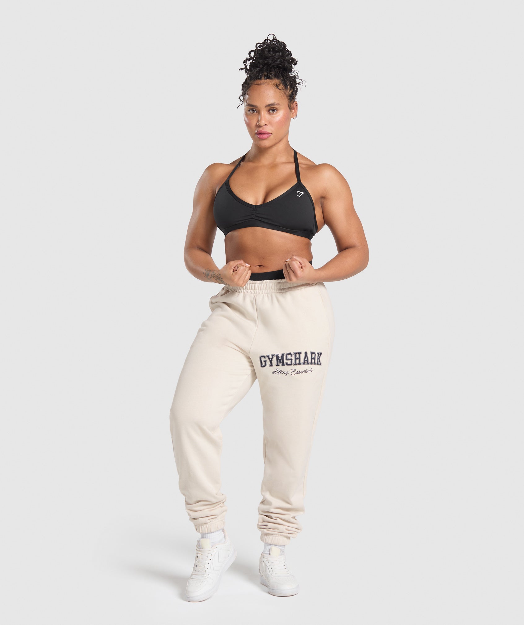 Women's Gymshark Lifting Essentials Graphic Brushed Oversized Joggers Oat White