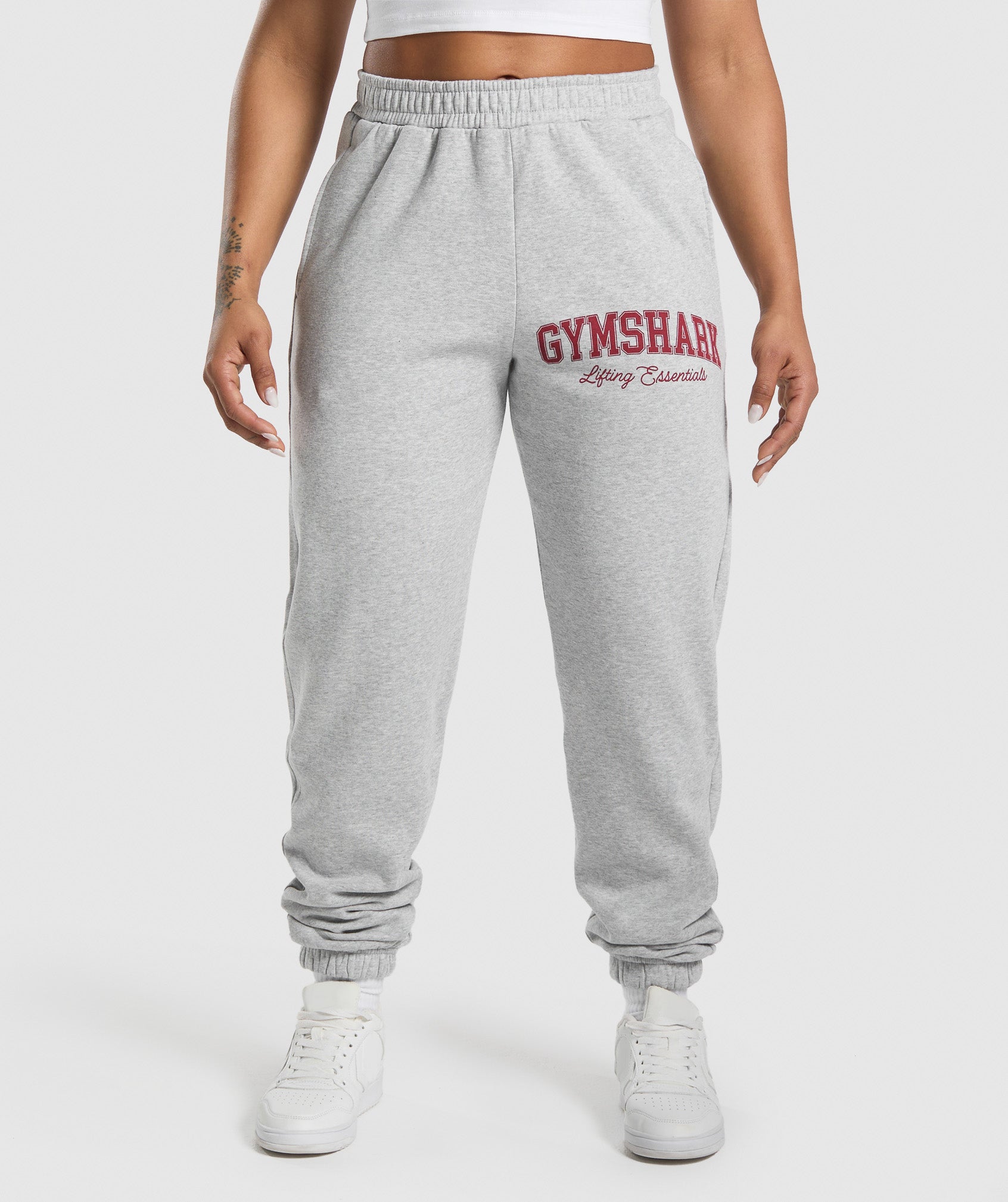 Women's Gymshark Lifting Essentials Graphic Brushed Oversized Joggers Light Grey Core Marl