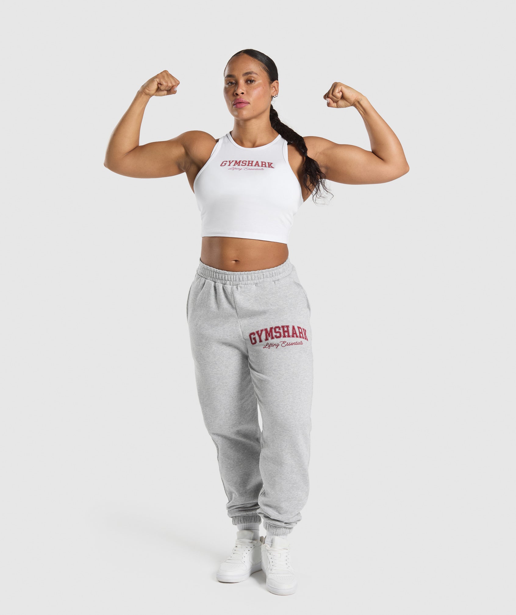 Women's Gymshark Lifting Essentials Graphic Brushed Oversized Joggers Light Grey Core Marl