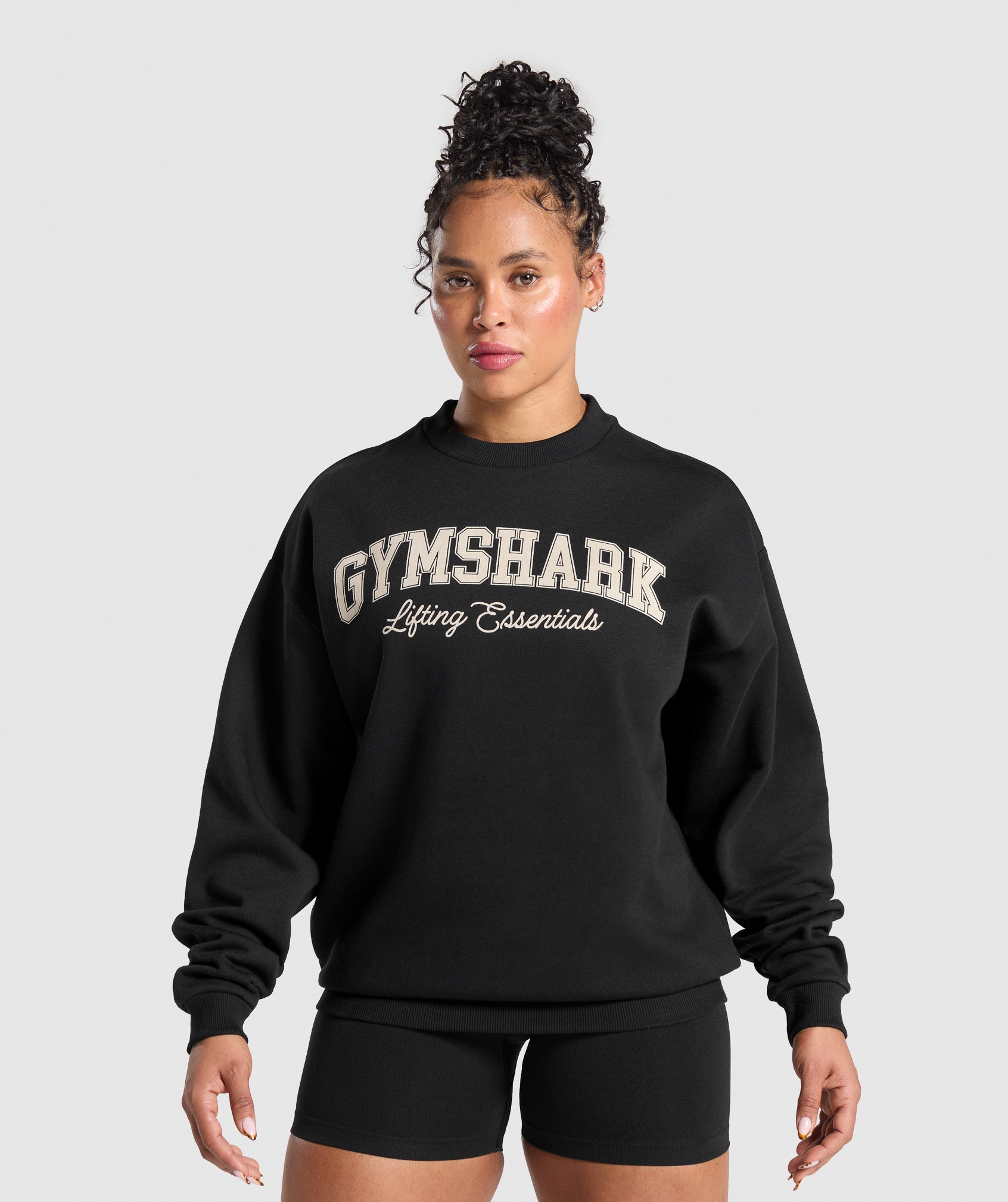 Women's Gymshark Lifting Essentials Graphic Brushed Oversized Sweatshirt Black