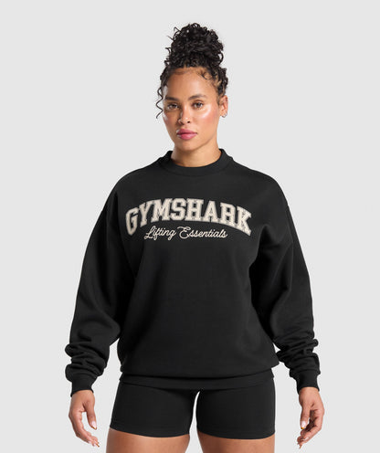 Women's Gymshark Lifting Essentials Graphic Brushed Oversized Sweatshirt Black