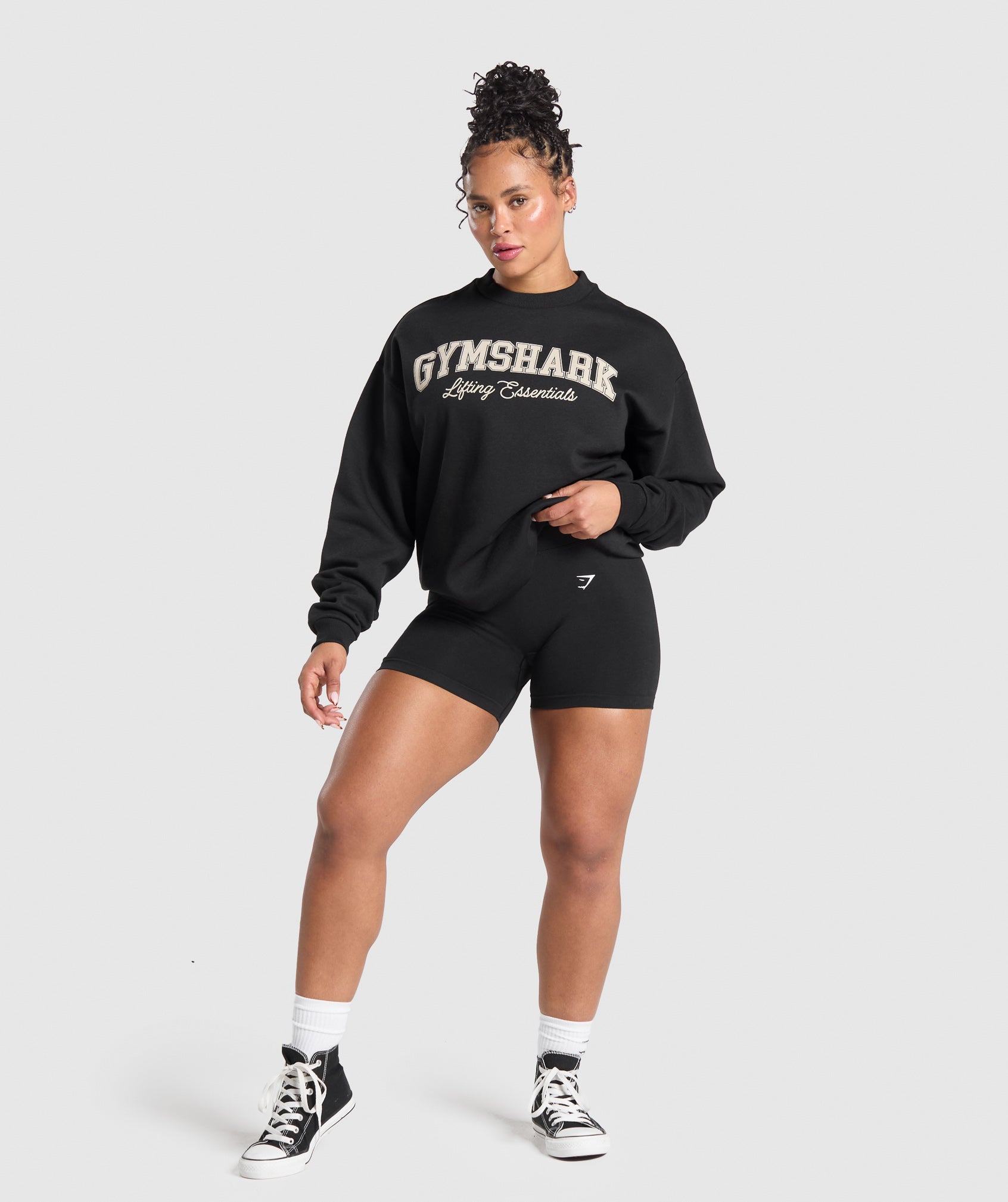 Women's Gymshark Lifting Essentials Graphic Brushed Oversized Sweatshirt Black