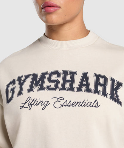 Women's Gymshark Lifting Essentials Graphic Brushed Oversized Sweatshirt Oat White