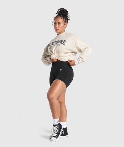Women's Gymshark Lifting Essentials Graphic Brushed Oversized Sweatshirt Oat White