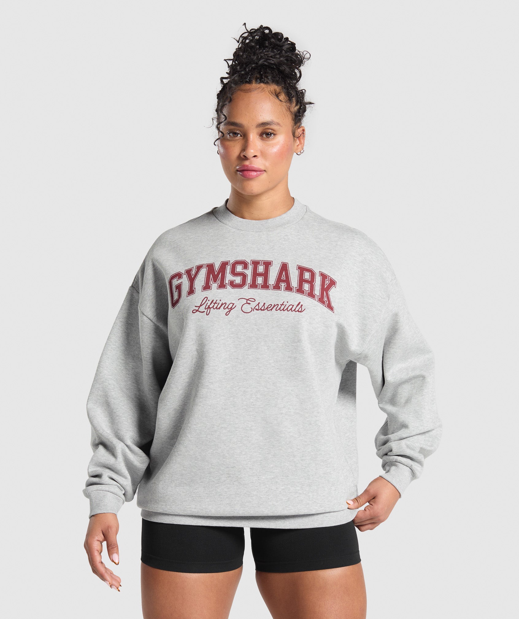 Women's Gymshark Lifting Essentials Graphic Brushed Oversized Sweatshirt Light Grey Core Marl