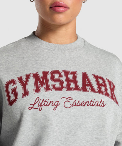 Women's Gymshark Lifting Essentials Graphic Brushed Oversized Sweatshirt Light Grey Core Marl