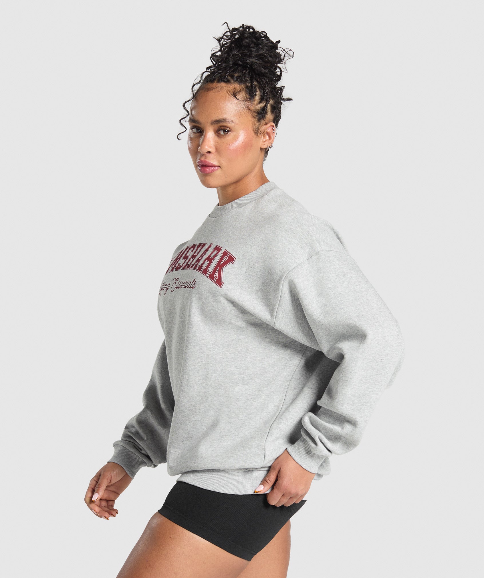 Women's Gymshark Lifting Essentials Graphic Brushed Oversized Sweatshirt Light Grey Core Marl