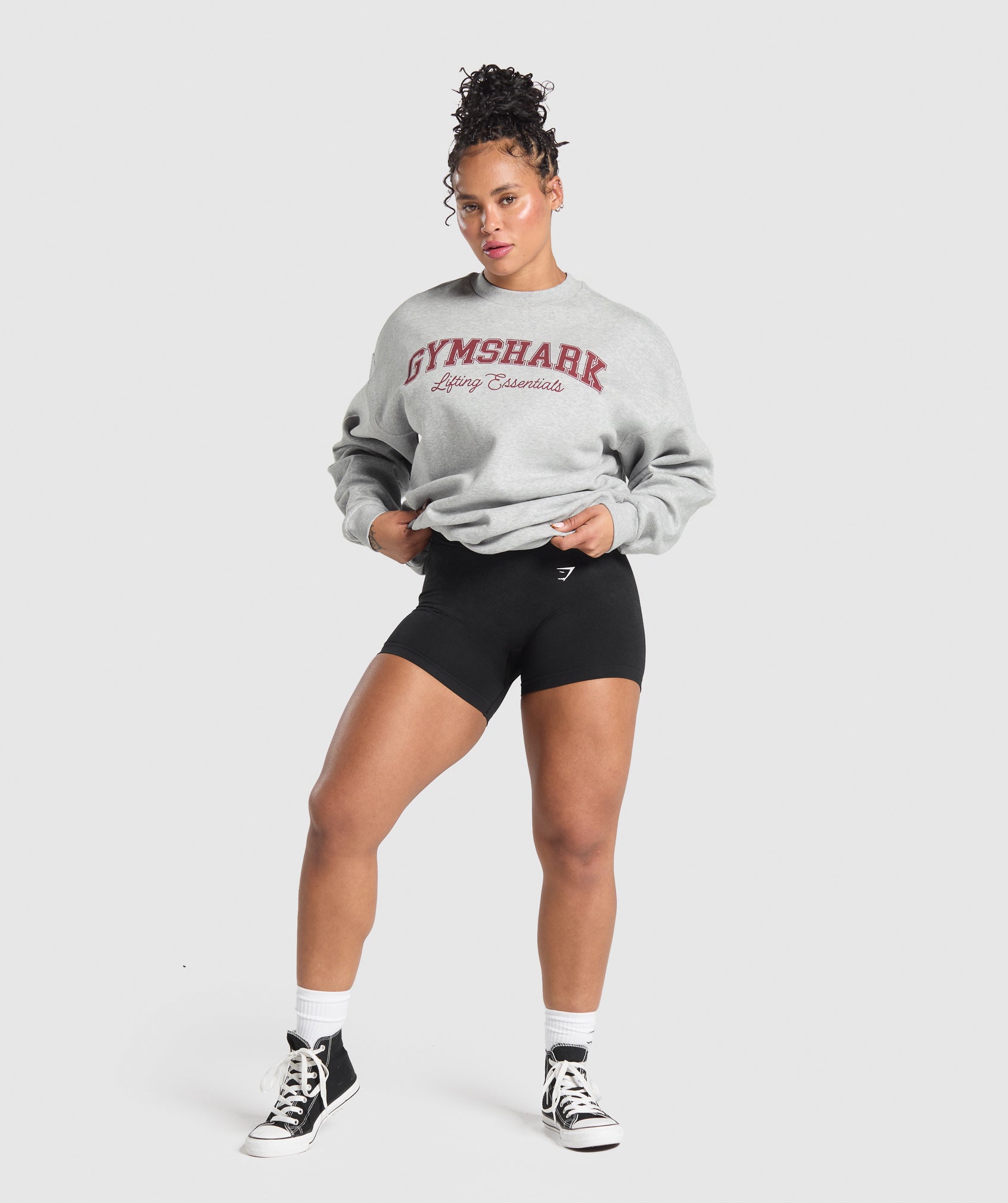 Women's Gymshark Lifting Essentials Graphic Brushed Oversized Sweatshirt Light Grey Core Marl