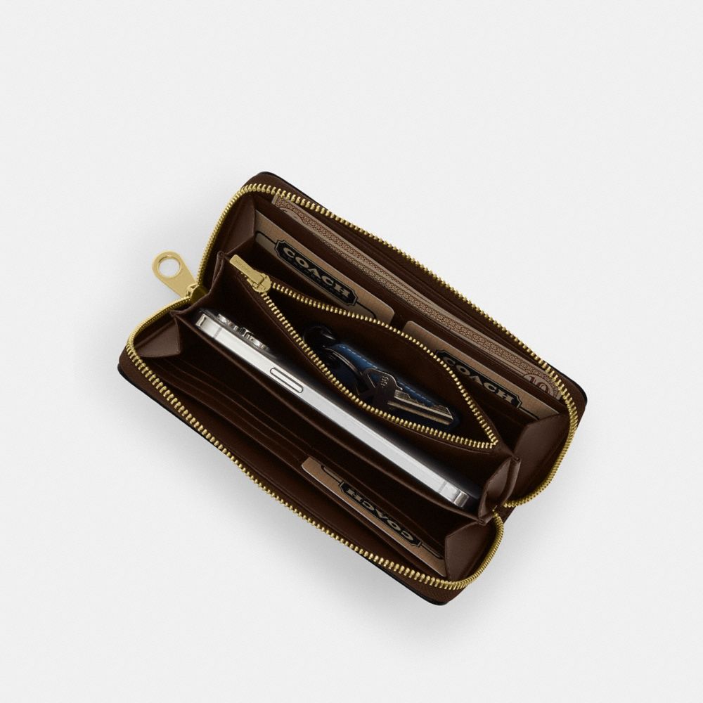 Coach Long Zip Around Wallet In Signature Canvas Gold Tan Brown
