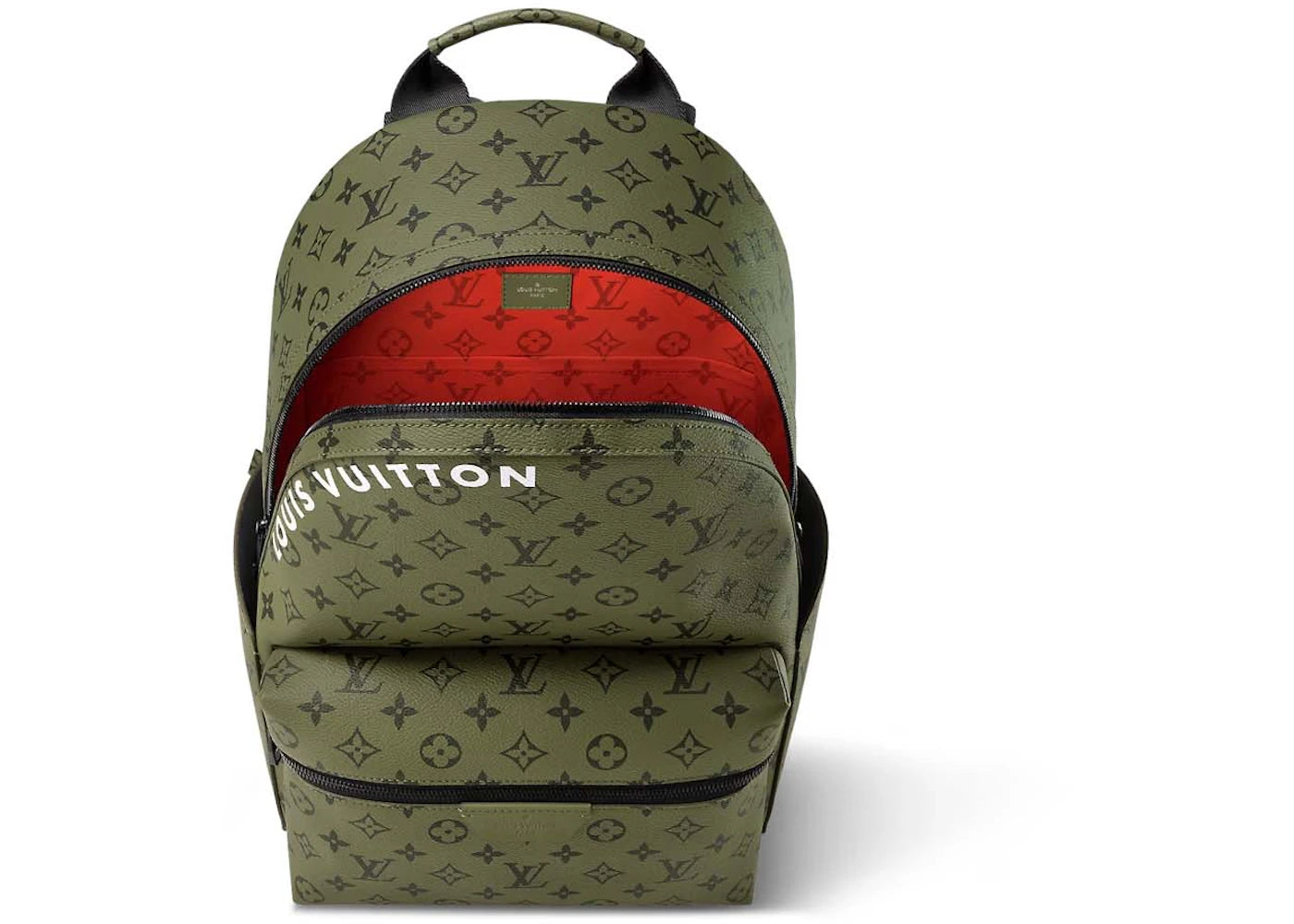 louis vuitton discovery backpack pm khaki green/vermillion red 