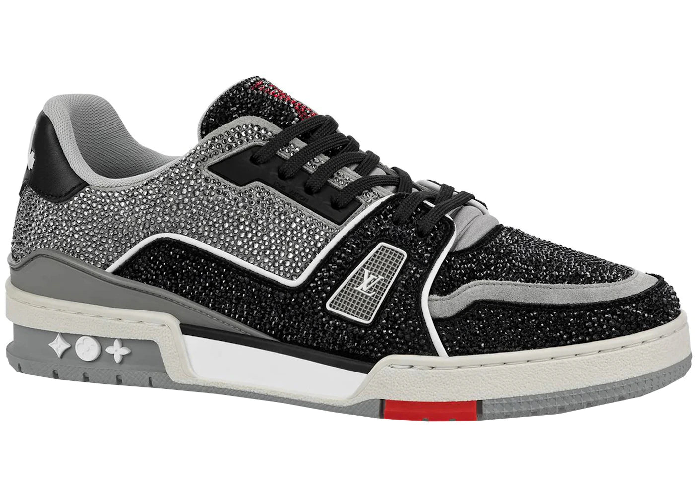 louis vuitton lv trainer black grey crystal
