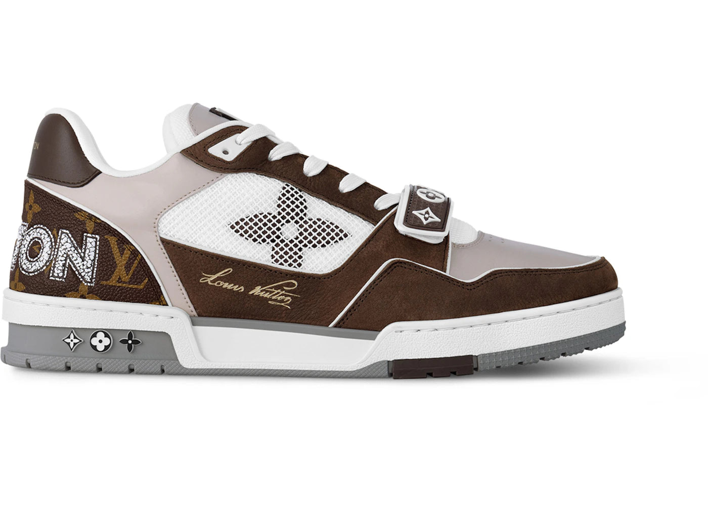 louis vuitton lv trainer brown beige white