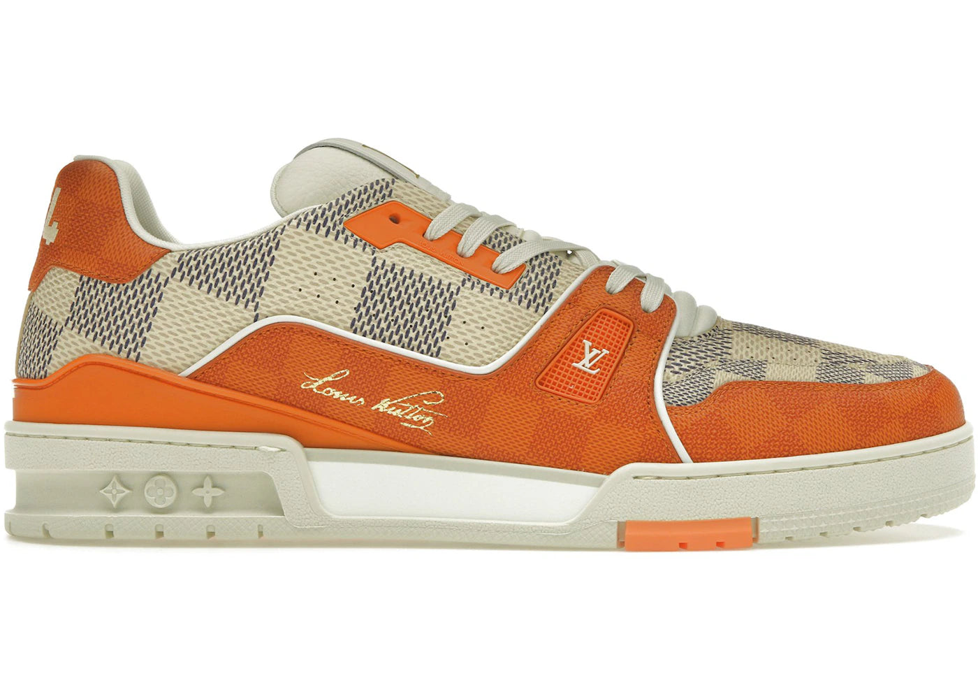 louis vuitton lv trainer damier white orange