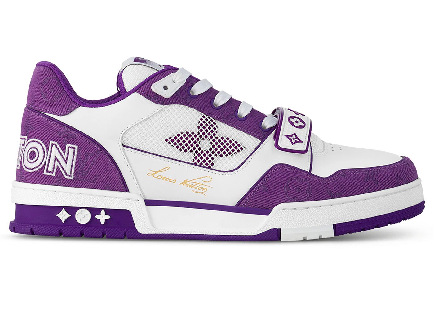 louis vuitton lv trainer monogram strap white purple