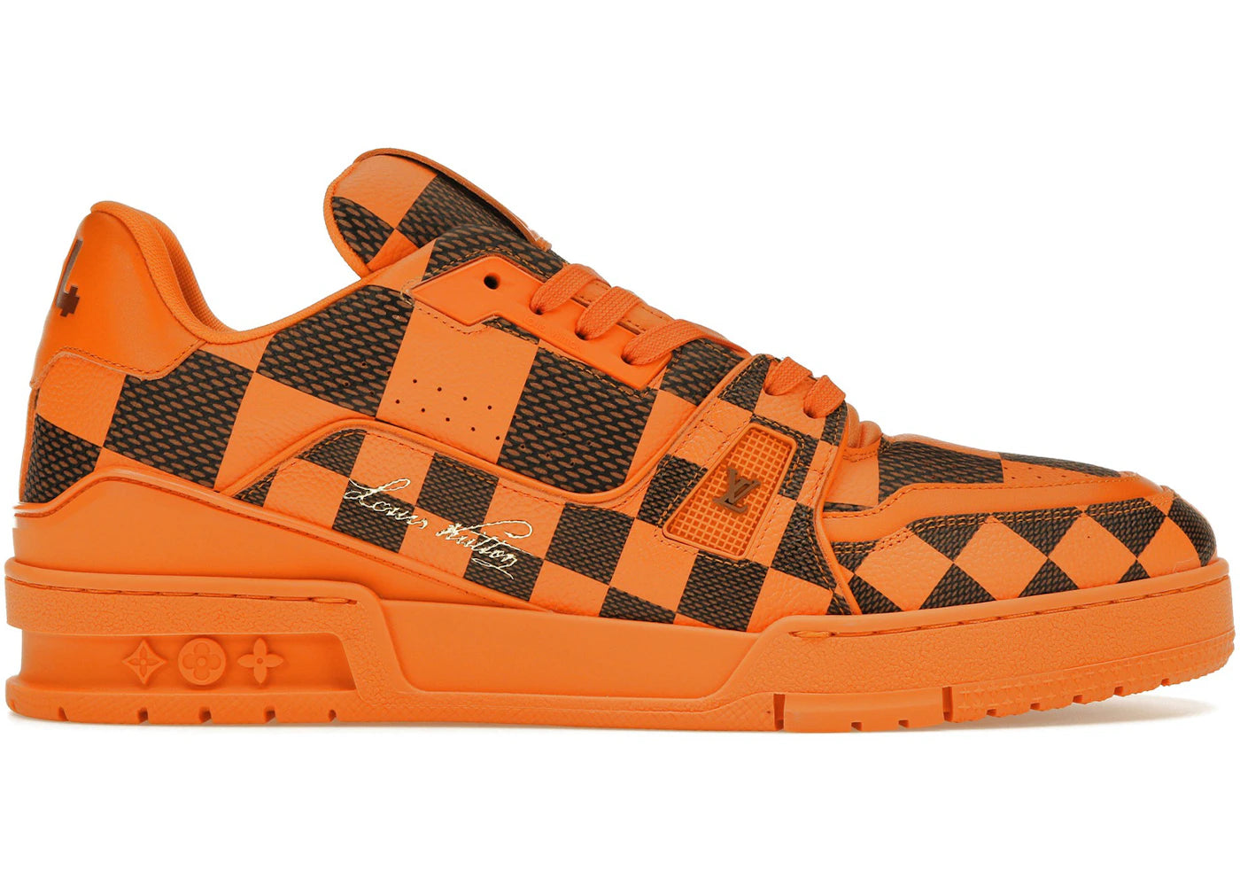 louis vuitton lv trainer sneaker damier pop orange