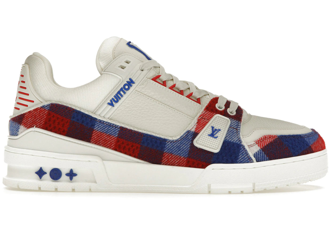 louis vuitton lv trainer white red blue damier