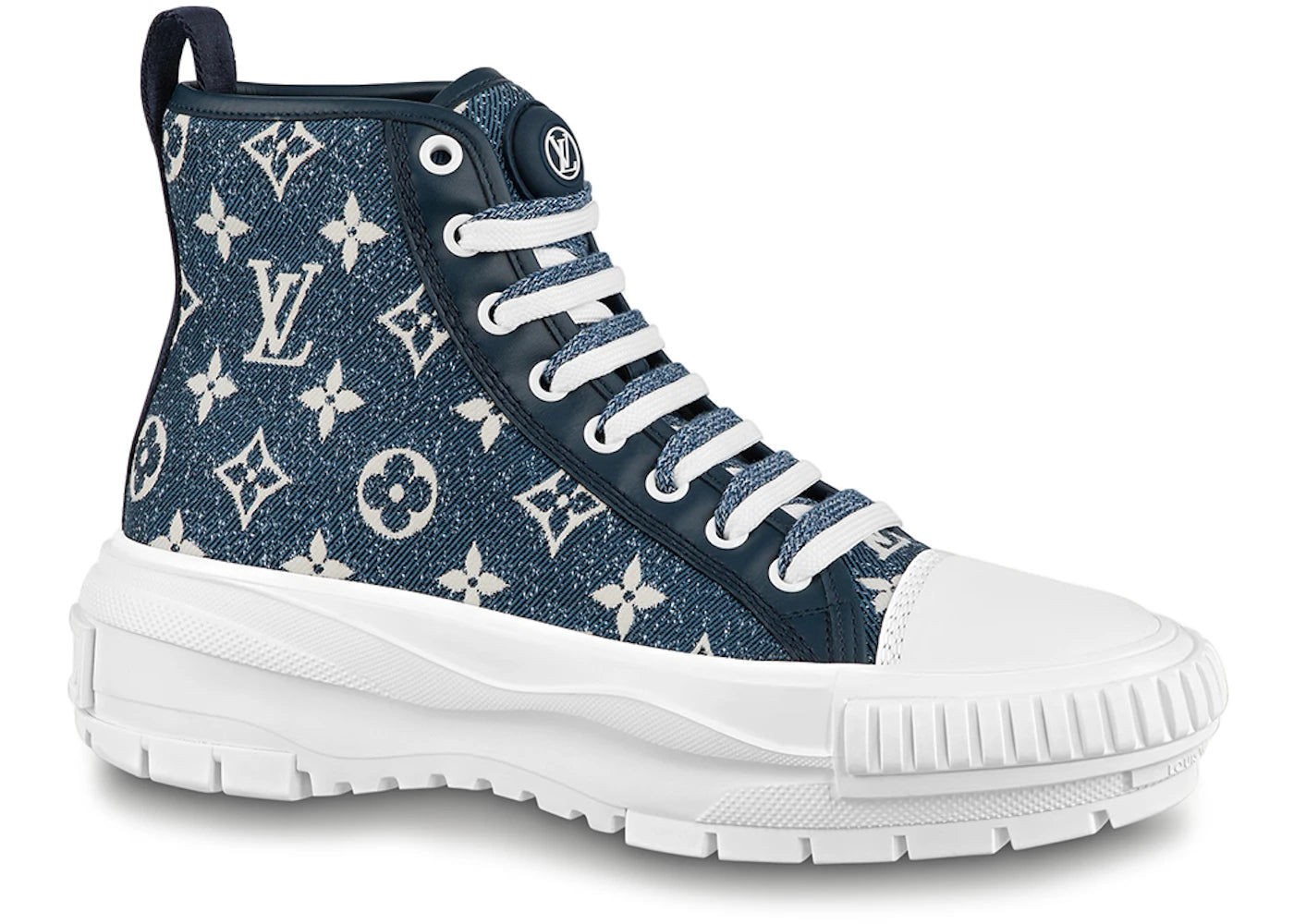 louis vuitton squad boot monogram denim navy blue white (women's)