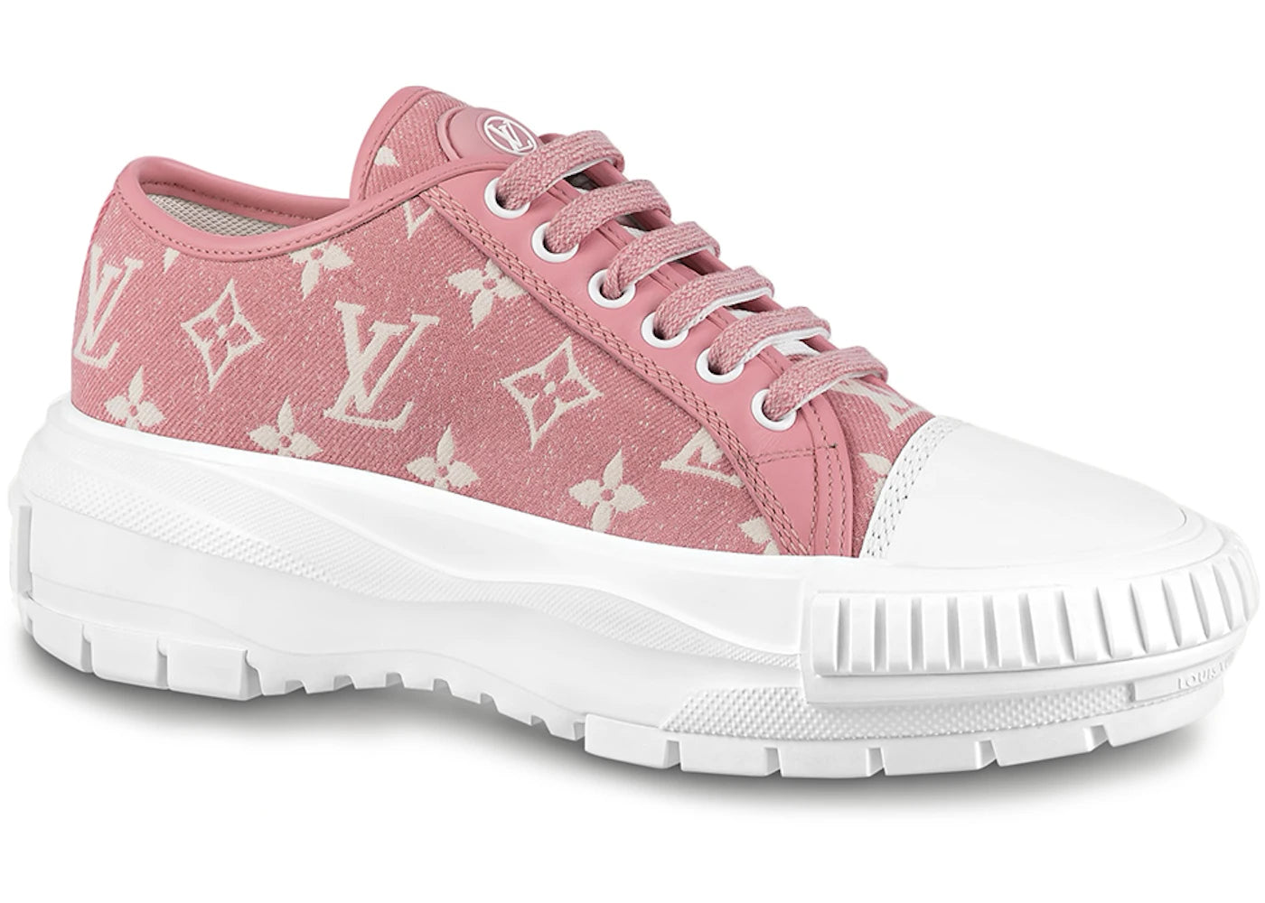 louis vuitton squad low monogram denim rose clair pink white (women's)