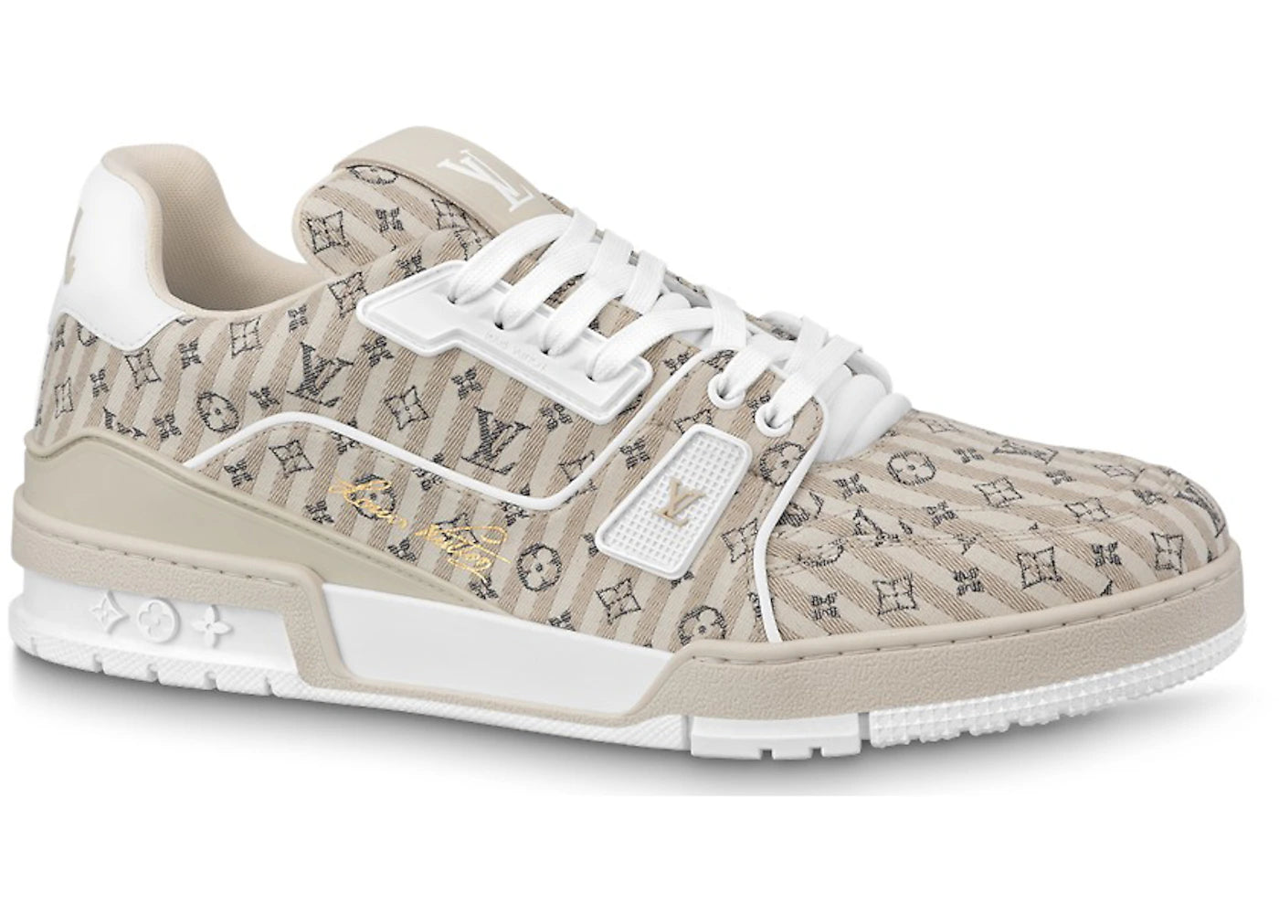 louis vuitton trainer beige stripe monogram