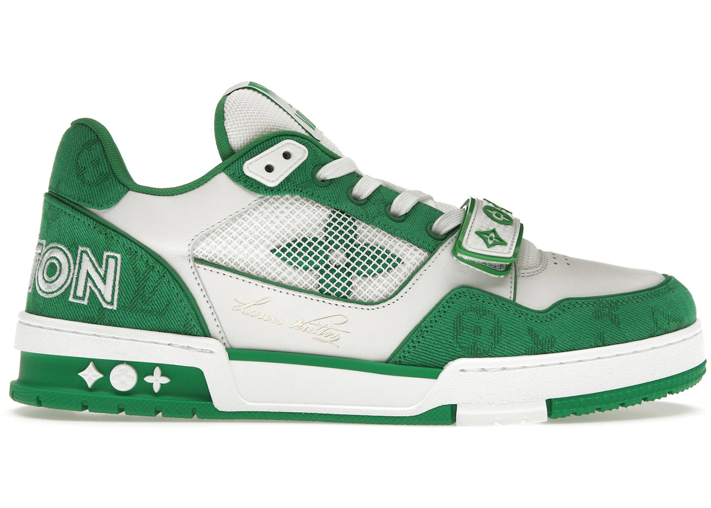 louis vuitton trainer green monogram denim
