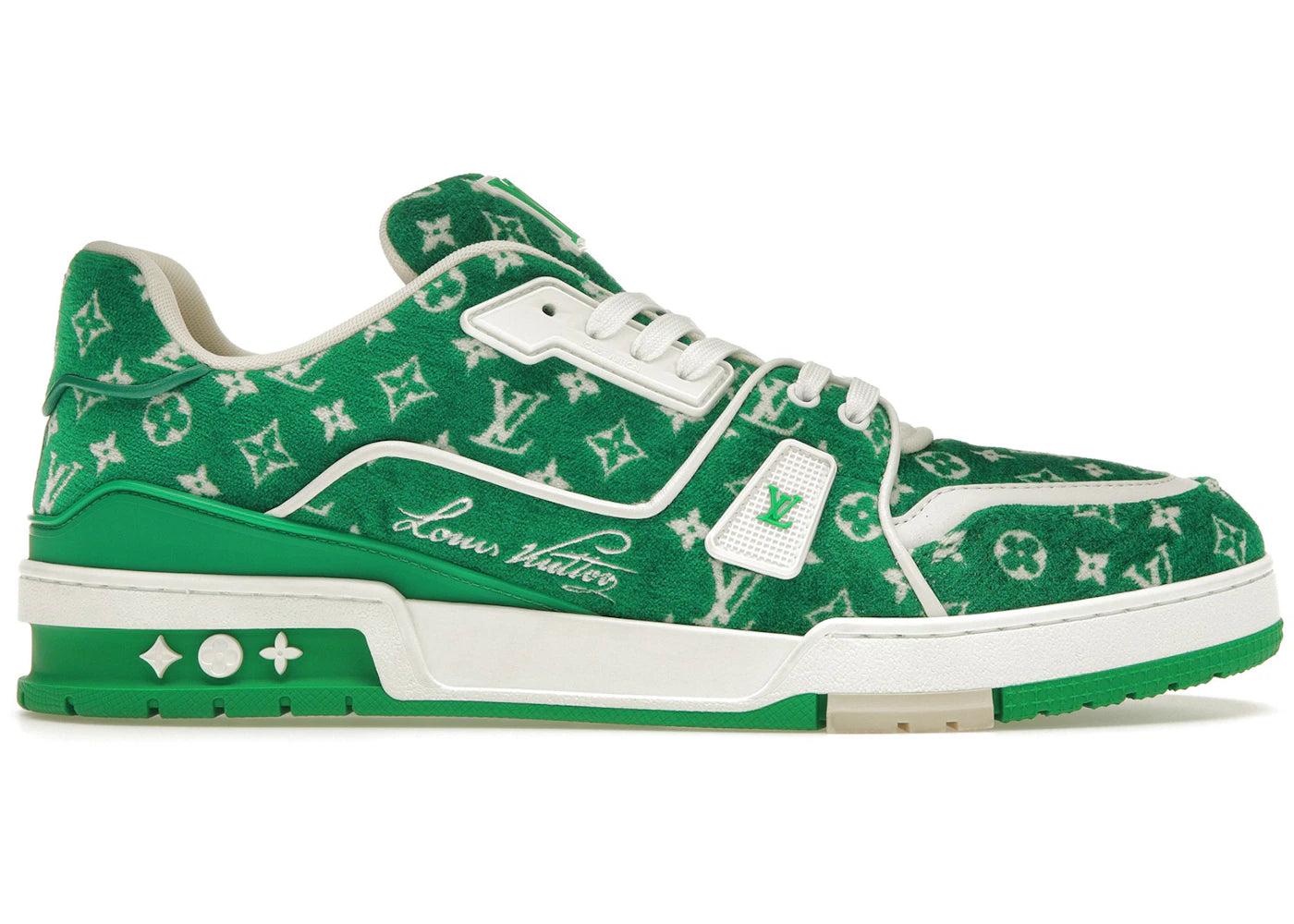 louis vuitton trainer green monogram textile