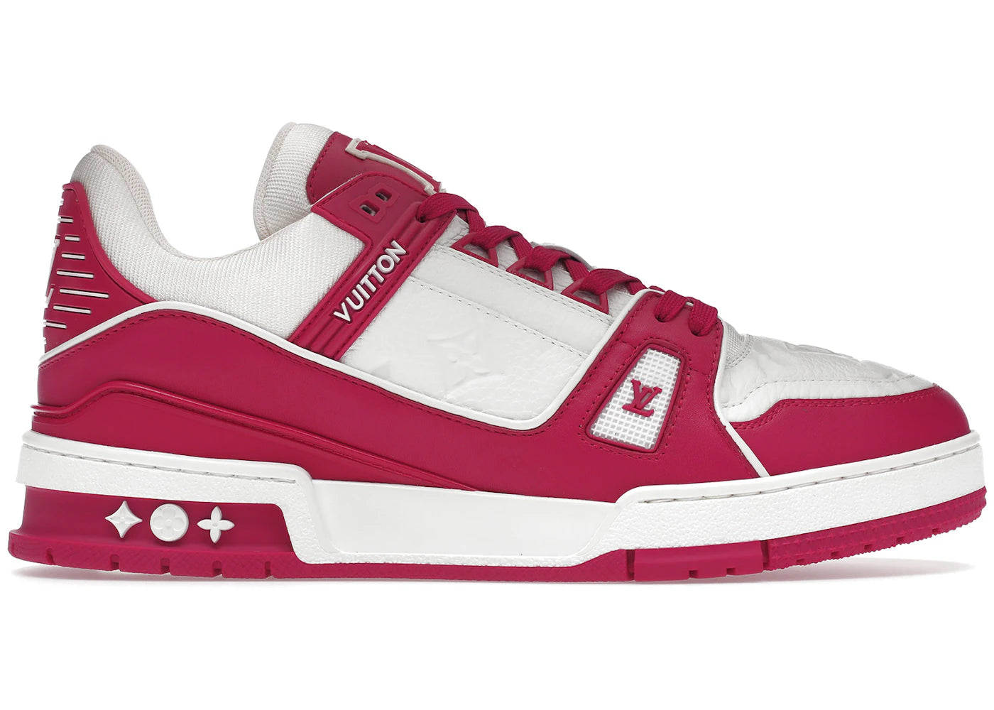 louis vuitton trainer low white fuchsia