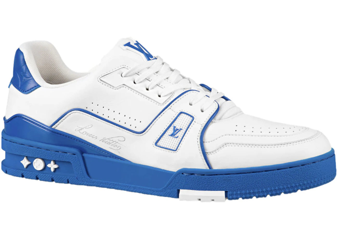 louis vuitton trainer white blue signature