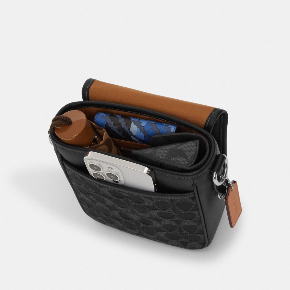 Coach Lucas Crossbody Bag In Signature Jacquard Silver Charcoal Black