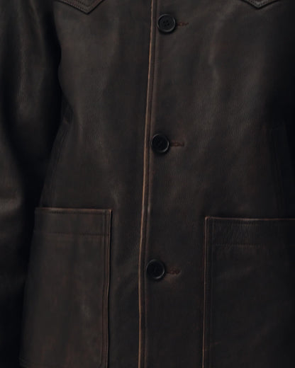 AllSaints Hartwell Leather Coat Cognac Brown