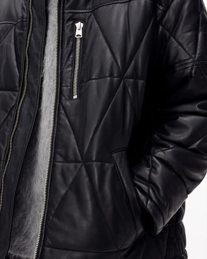 AllSaints Brockwell Leather Puffer Jacket Black