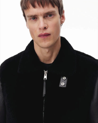 AllSaints Conyer Shearling Pilot Jacket Black