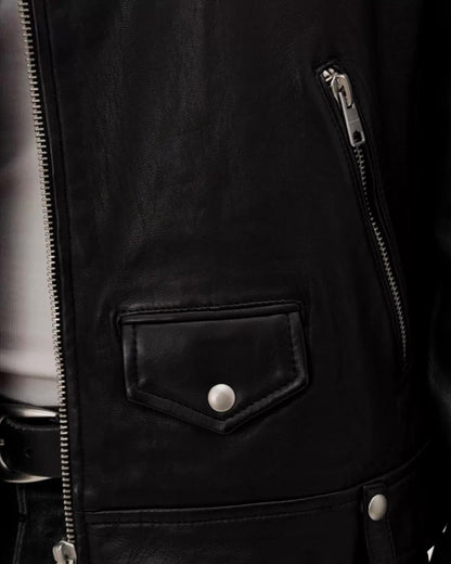 AllSaints Milo Asymmetric Zip Leather Biker Jacket Black