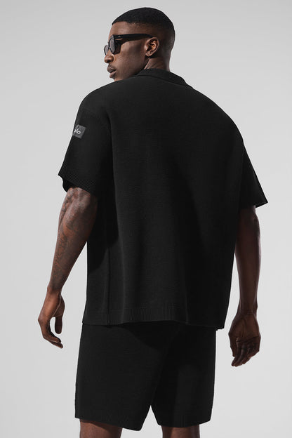 Alo Yoga Sports Club Sweater Knit Short Sleeve Button Up