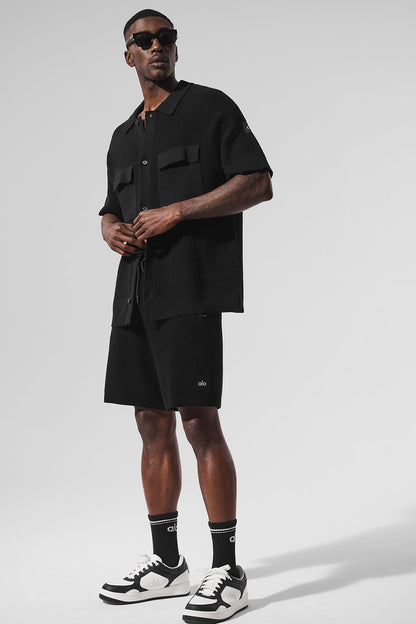 Alo Yoga Sports Club Sweater Knit Short Sleeve Button Up