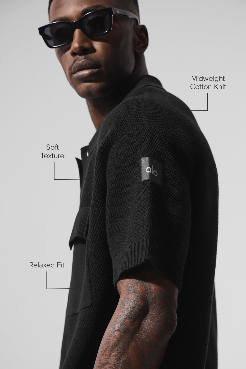 Alo Yoga Sports Club Sweater Knit Short Sleeve Button Up