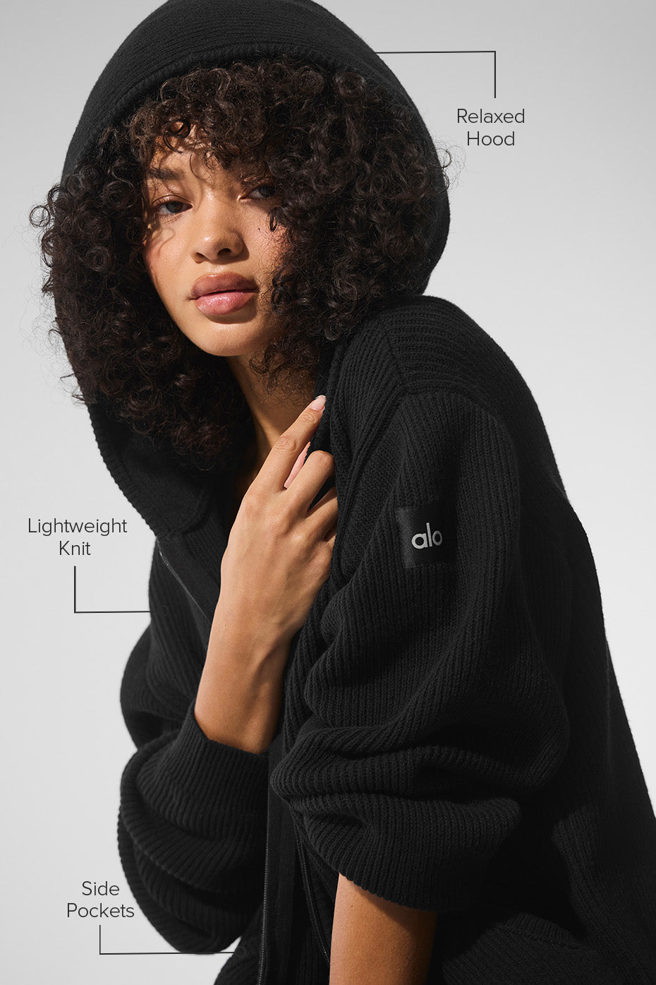Alo Yoga Women'S Domain Rib Knit Full Zip Sweater